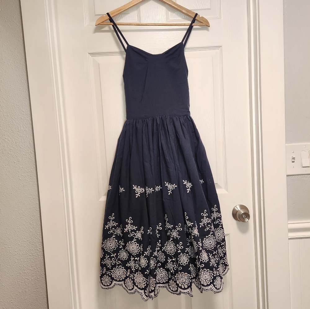 Cotton navy blue dress, Unique Vinage, medium (6-8)